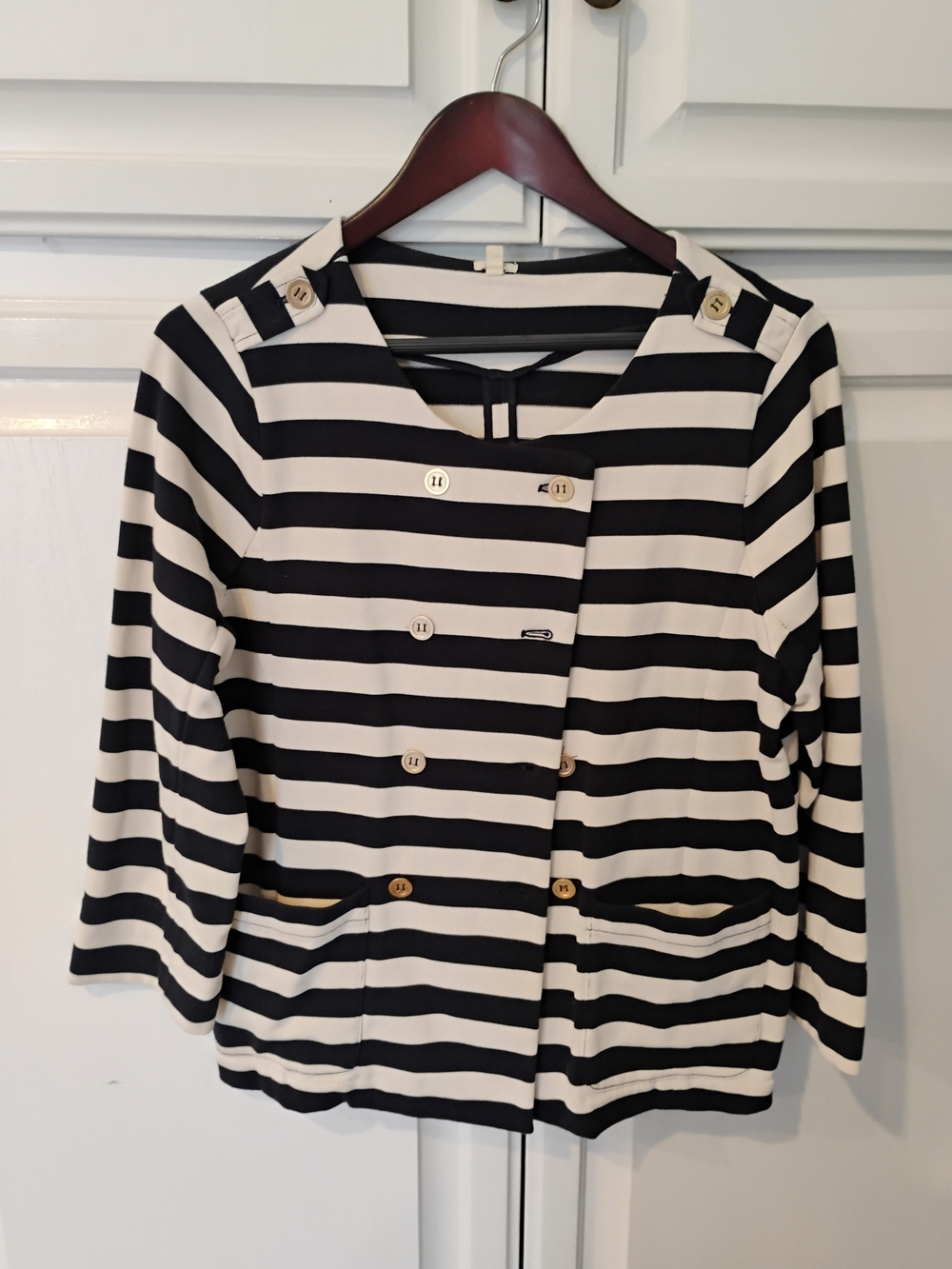 J. Crew Navy and Cream Striped Double-Breasted Jacket